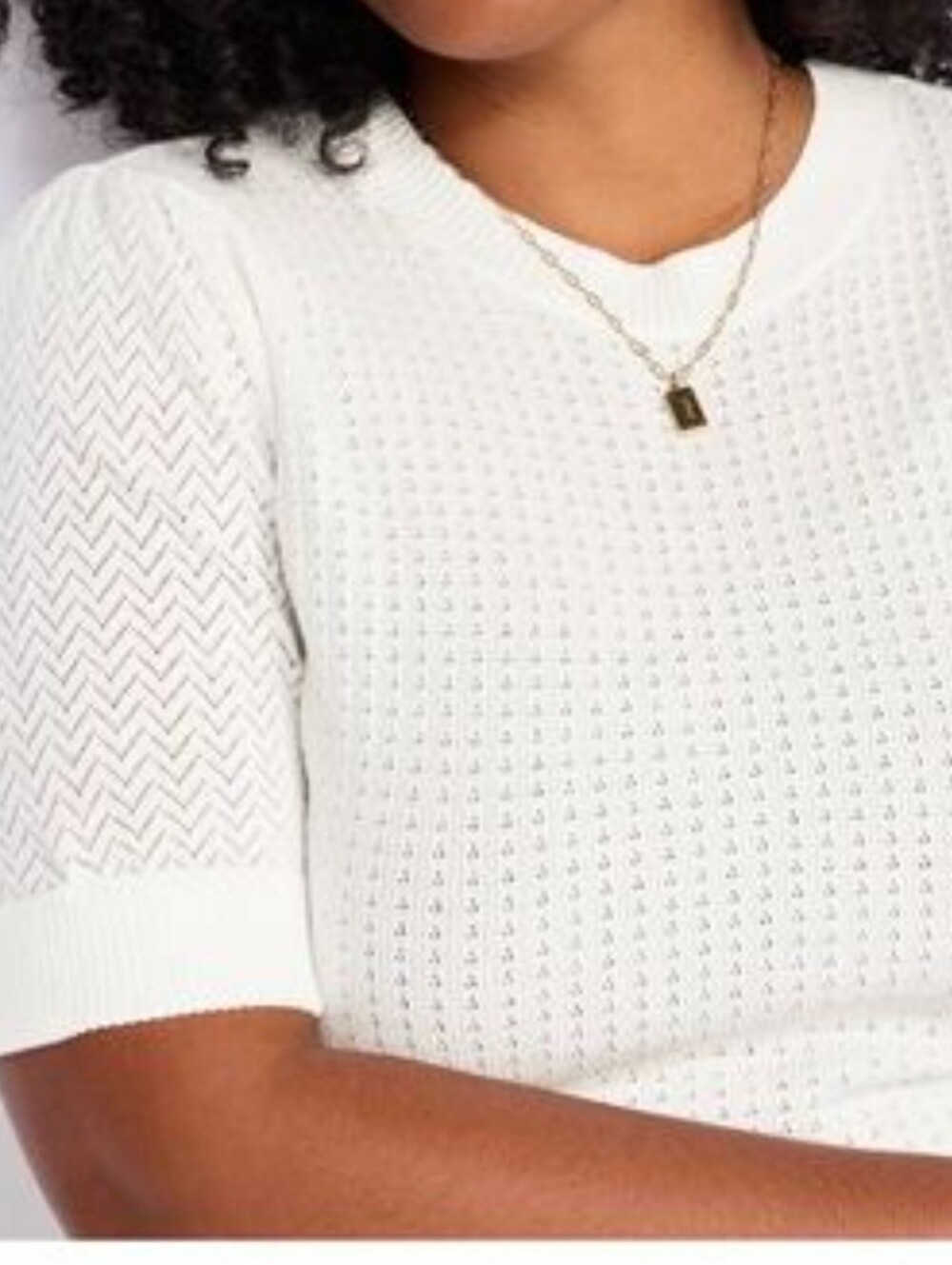 Les Serein Millo Pointelle Short Sleeve Sweater - 2X